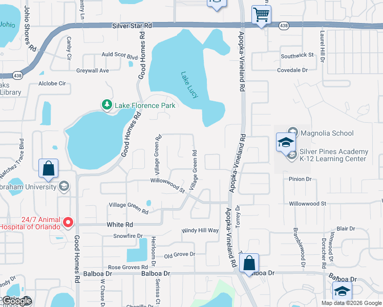 map of restaurants, bars, coffee shops, grocery stores, and more near 8081 Village Green Road in Orlando