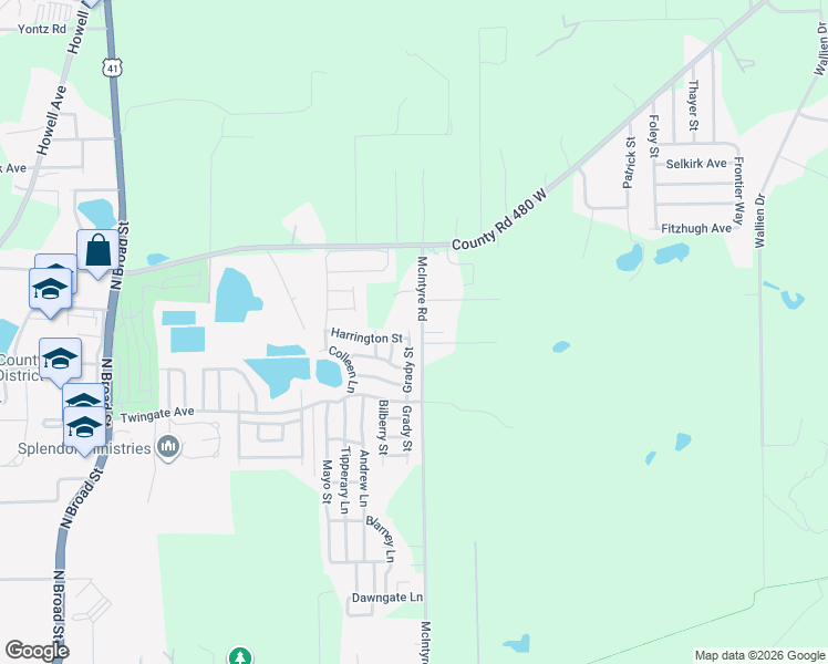map of restaurants, bars, coffee shops, grocery stores, and more near 9451 McIntyre Rd in Brooksville