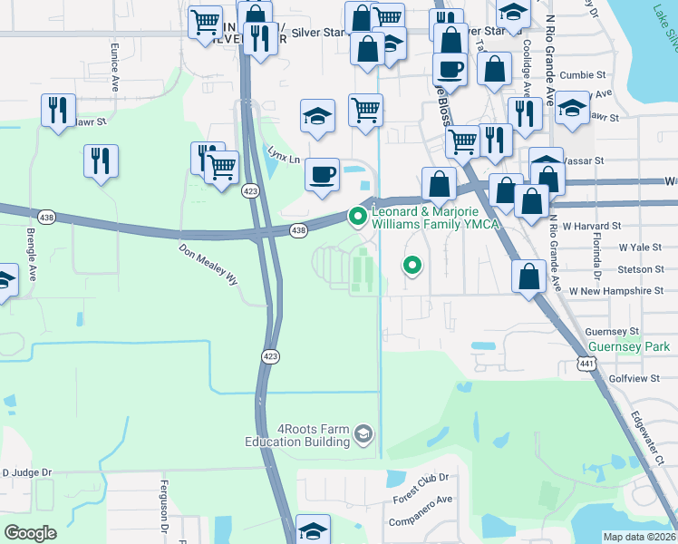 map of restaurants, bars, coffee shops, grocery stores, and more near 1791-1845 North John Young Parkway in Orlando