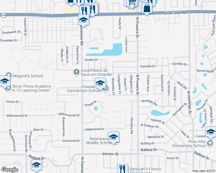 map of restaurants, bars, coffee shops, grocery stores, and more near 6800 Hennepin Boulevard in Orlando