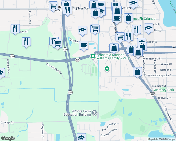 map of restaurants, bars, coffee shops, grocery stores, and more near 2130 Whitney Marsh Alley in Orlando