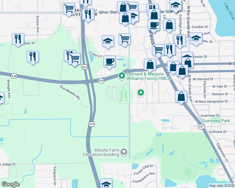 map of restaurants, bars, coffee shops, grocery stores, and more near 2022-2050 West Princeton Street in Orlando