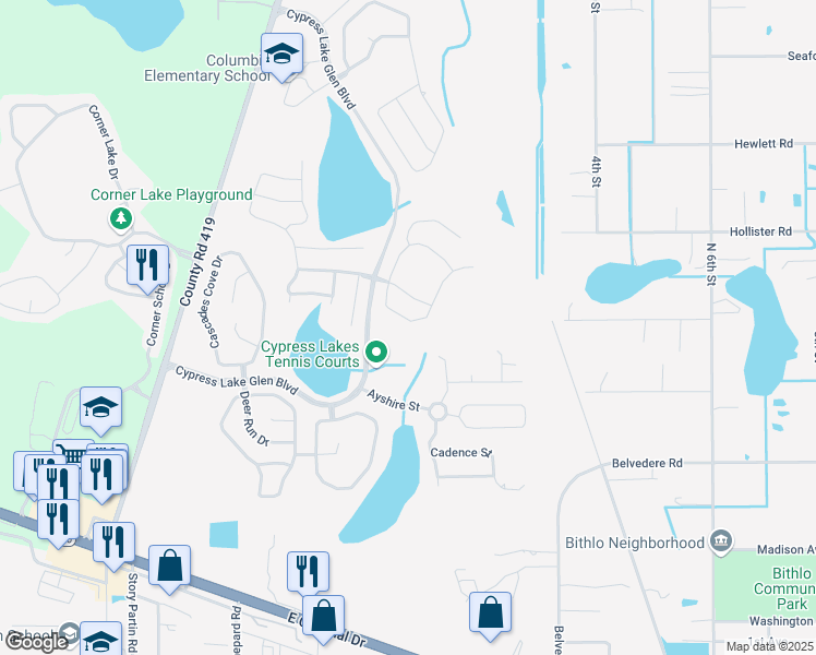 map of restaurants, bars, coffee shops, grocery stores, and more near 2206 Darlin Circle in Orlando