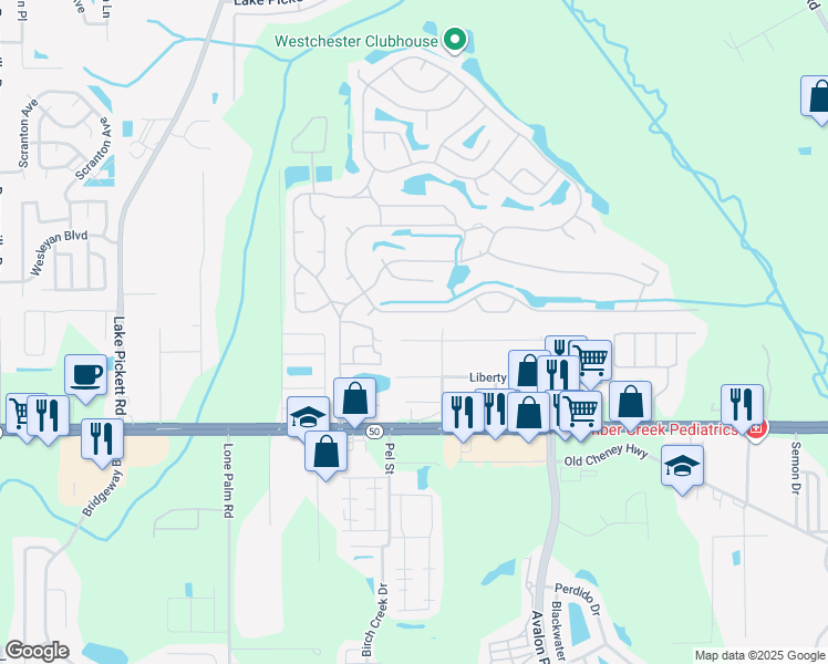 map of restaurants, bars, coffee shops, grocery stores, and more near 14429 Congress Street in Orlando