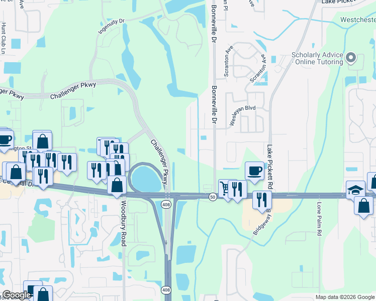 map of restaurants, bars, coffee shops, grocery stores, and more near 1803 Palmetto Pine Lane in Orlando