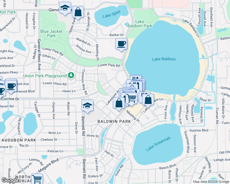 map of restaurants, bars, coffee shops, grocery stores, and more near 1950 Prospect Avenue in Orlando