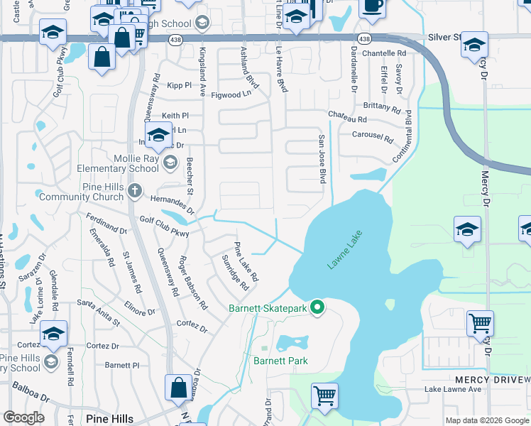 map of restaurants, bars, coffee shops, grocery stores, and more near 2077 Floradell Place in Orlando
