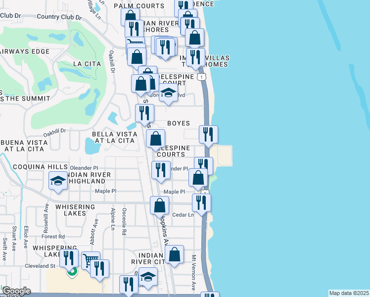 map of restaurants, bars, coffee shops, grocery stores, and more near 201 Olmstead Drive in Titusville
