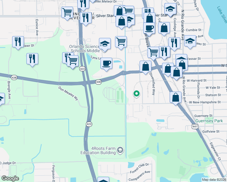 map of restaurants, bars, coffee shops, grocery stores, and more near 2022-2050 West Princeton Street in Orlando
