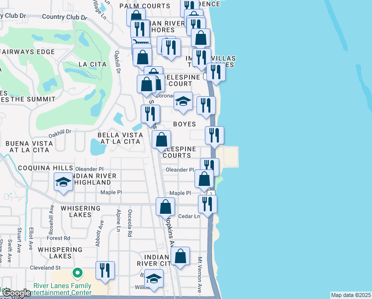map of restaurants, bars, coffee shops, grocery stores, and more near 201 Olmstead Dr in Titusville