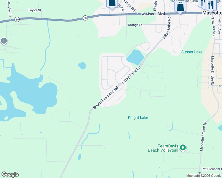 map of restaurants, bars, coffee shops, grocery stores, and more near 15511 Willet Court in Mascotte