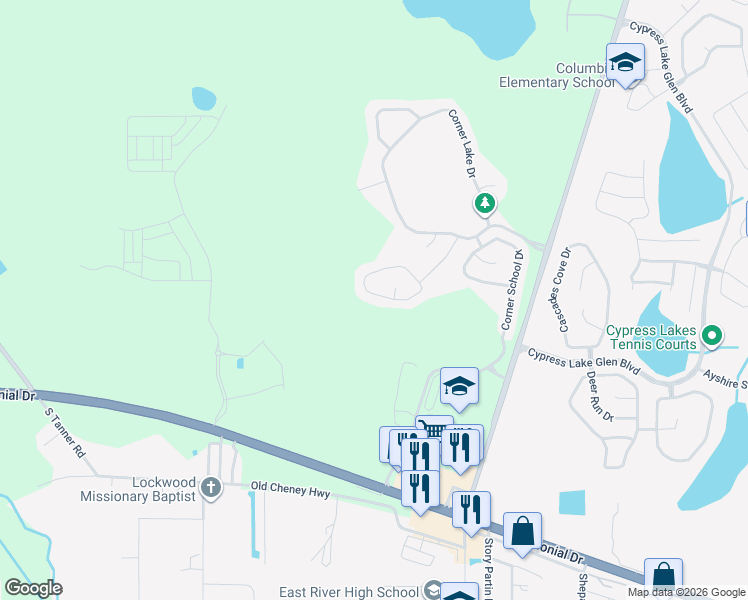 map of restaurants, bars, coffee shops, grocery stores, and more near 1827 Corner Meadow Circle in Orlando