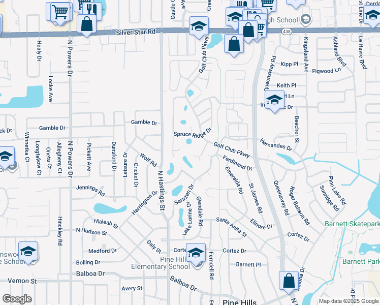 map of restaurants, bars, coffee shops, grocery stores, and more near 5616 Glen Lake Lane in Orlando