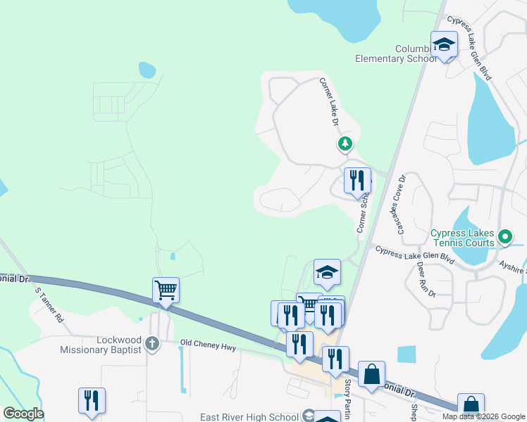 map of restaurants, bars, coffee shops, grocery stores, and more near 1827 Corner Meadow Circle in Orlando
