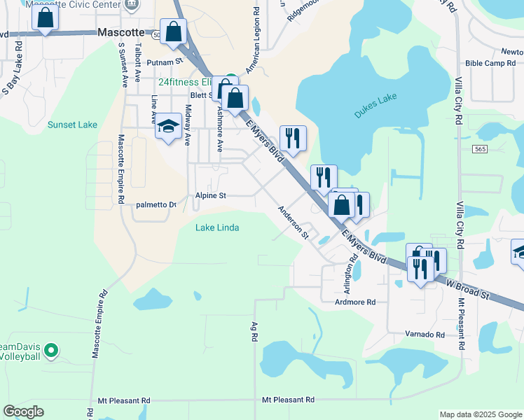 map of restaurants, bars, coffee shops, grocery stores, and more near 668 Alpine Annex in Mascotte