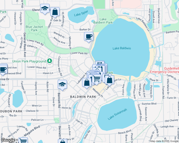 map of restaurants, bars, coffee shops, grocery stores, and more near 1875 Lakemont Avenue in Orlando