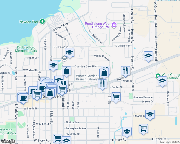 map of restaurants, bars, coffee shops, grocery stores, and more near 745 Orange Belt Loop in Winter Garden