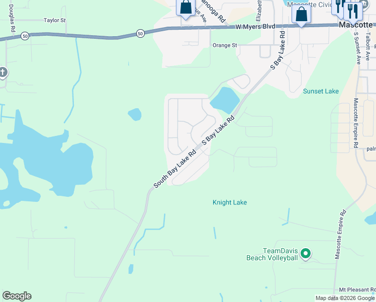 map of restaurants, bars, coffee shops, grocery stores, and more near 15511 Willet Court in Mascotte