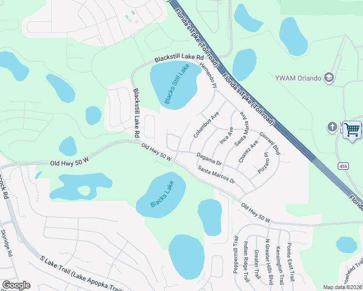 map of restaurants, bars, coffee shops, grocery stores, and more near 403 Balboa Boulevard in Clermont