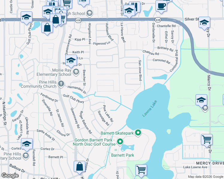 map of restaurants, bars, coffee shops, grocery stores, and more near 2077 Floradell Place in Orlando