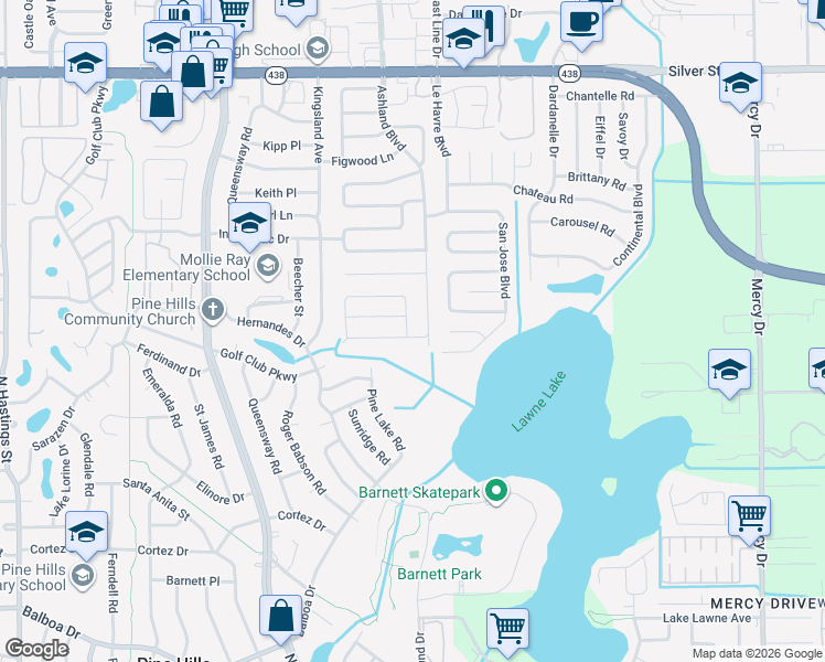 map of restaurants, bars, coffee shops, grocery stores, and more near 2077 Floradell Place in Orlando