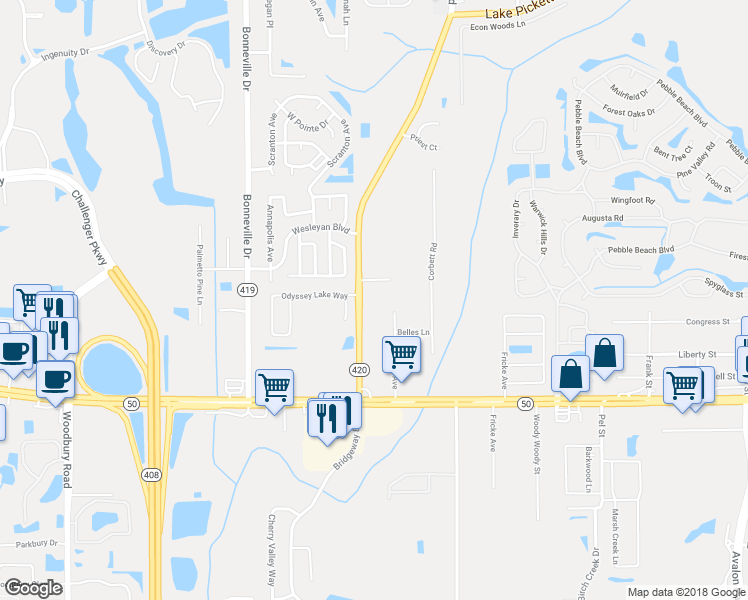 map of restaurants, bars, coffee shops, grocery stores, and more near 2003 Lake Pickett Road in Orlando