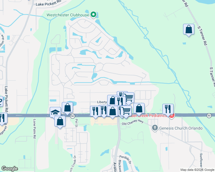map of restaurants, bars, coffee shops, grocery stores, and more near 14553 Congress Street in Orlando