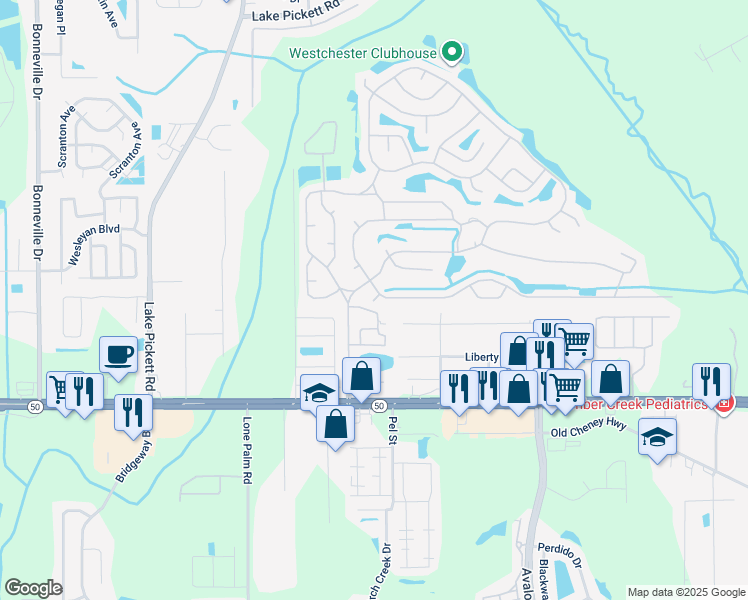 map of restaurants, bars, coffee shops, grocery stores, and more near Stanwick Court in Orlando