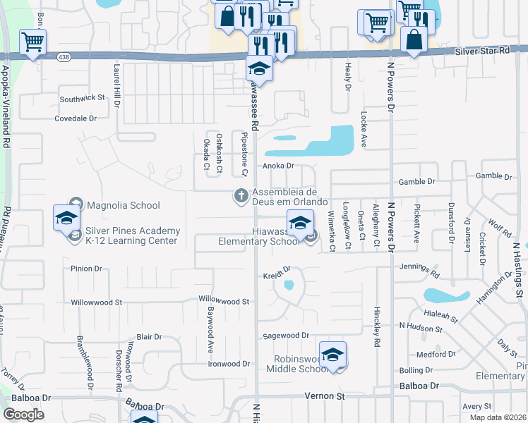map of restaurants, bars, coffee shops, grocery stores, and more near 6927 Nawadaha Boulevard in Orlando