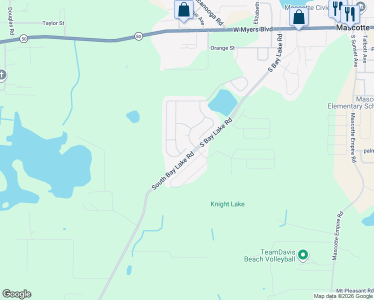 map of restaurants, bars, coffee shops, grocery stores, and more near 15511 Willet Court in Mascotte