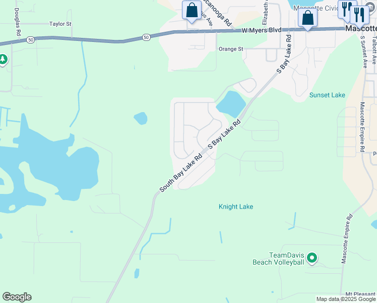 map of restaurants, bars, coffee shops, grocery stores, and more near 15514 Willet Court in Mascotte