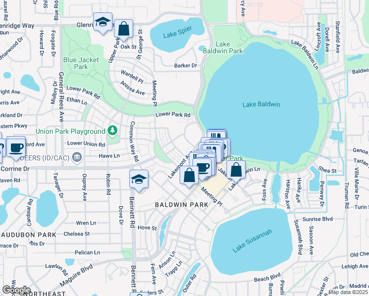 map of restaurants, bars, coffee shops, grocery stores, and more near 1884 Lakemont Avenue in Orlando