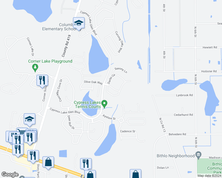 map of restaurants, bars, coffee shops, grocery stores, and more near 17826 Ibis Landing Way in Orlando