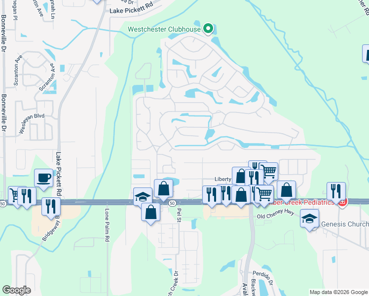map of restaurants, bars, coffee shops, grocery stores, and more near 14429 Congress Street in Orlando
