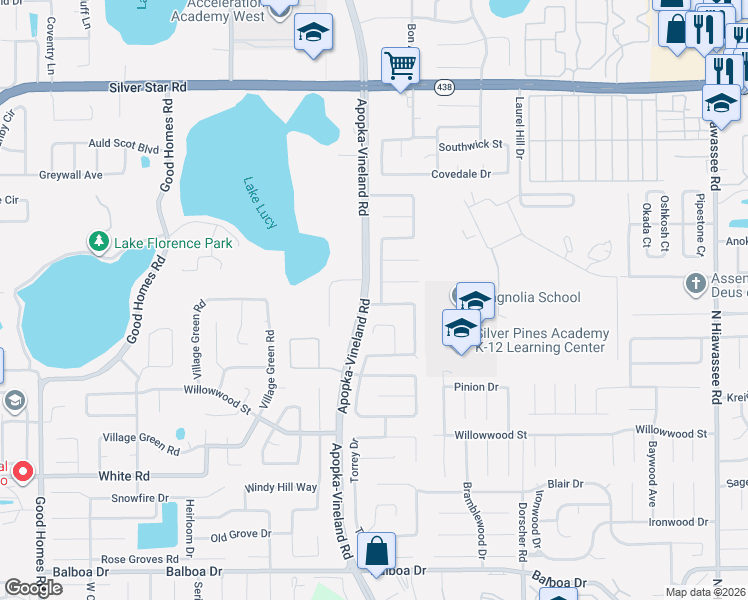 map of restaurants, bars, coffee shops, grocery stores, and more near 2168 Greystone Trail in Orlando