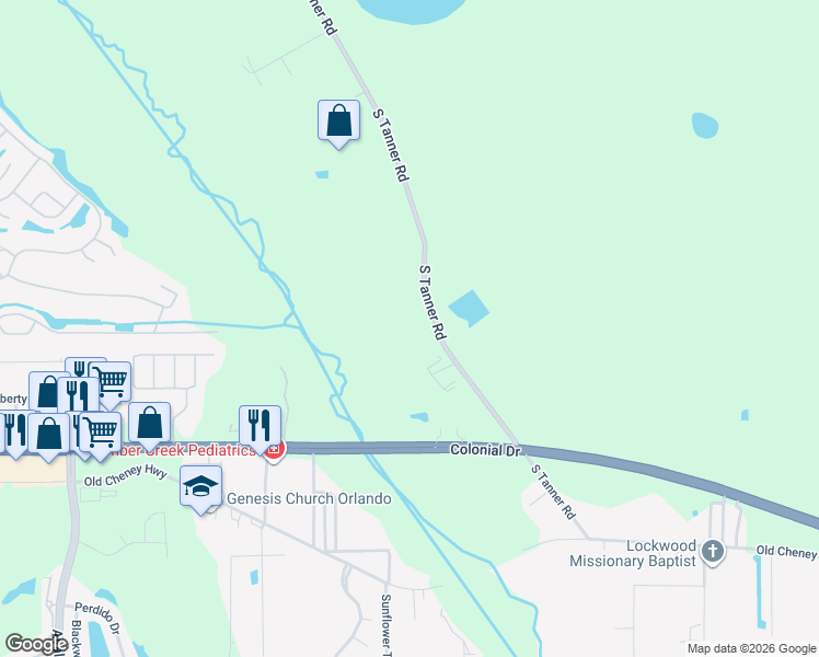 map of restaurants, bars, coffee shops, grocery stores, and more near 2020 South Tanner Road in Orlando