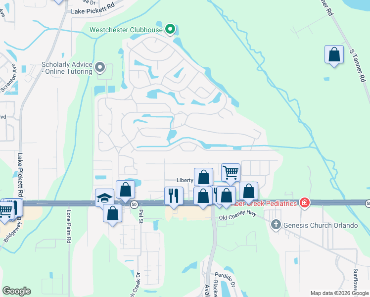 map of restaurants, bars, coffee shops, grocery stores, and more near 14553 Congress Street in Orlando
