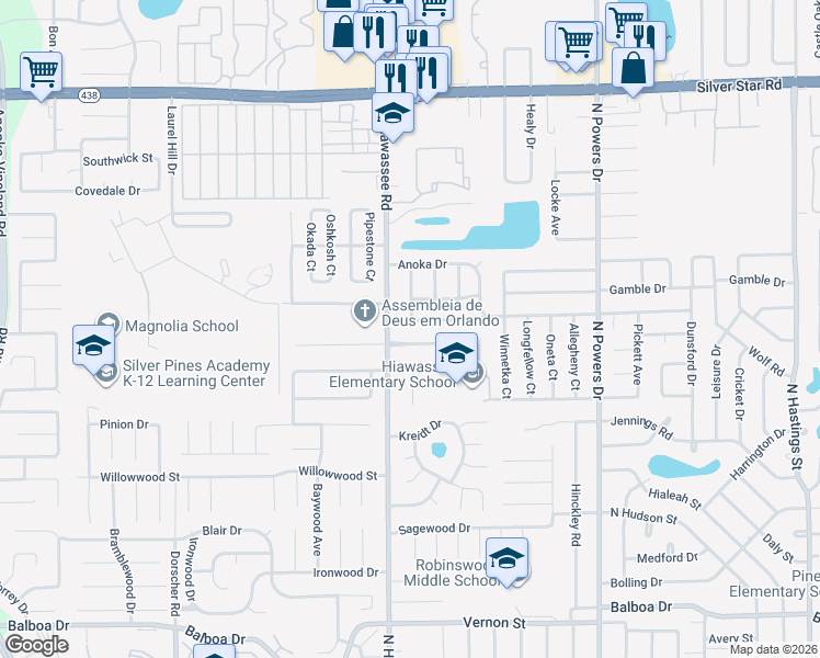 map of restaurants, bars, coffee shops, grocery stores, and more near 6927 Nawadaha Boulevard in Orlando