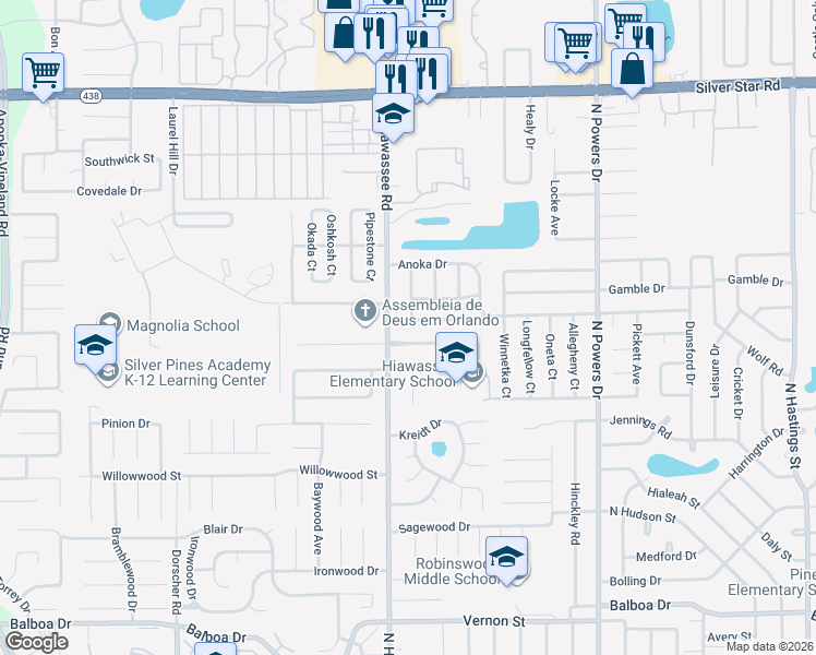 map of restaurants, bars, coffee shops, grocery stores, and more near 6927 Nawadaha Boulevard in Orlando