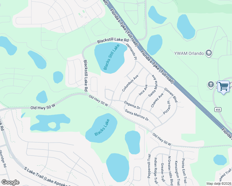 map of restaurants, bars, coffee shops, grocery stores, and more near 411 Balboa Boulevard in Clermont