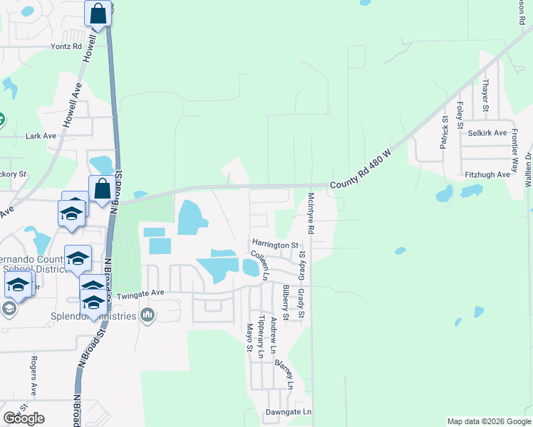 map of restaurants, bars, coffee shops, grocery stores, and more near 5413 Woodford Street in Brooksville