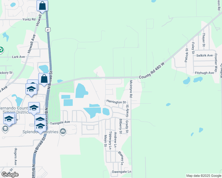map of restaurants, bars, coffee shops, grocery stores, and more near 5413 Woodford Street in Brooksville
