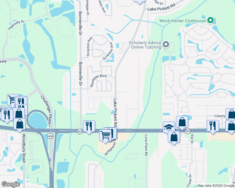 map of restaurants, bars, coffee shops, grocery stores, and more near 2003 Lake Pickett Road in Orlando