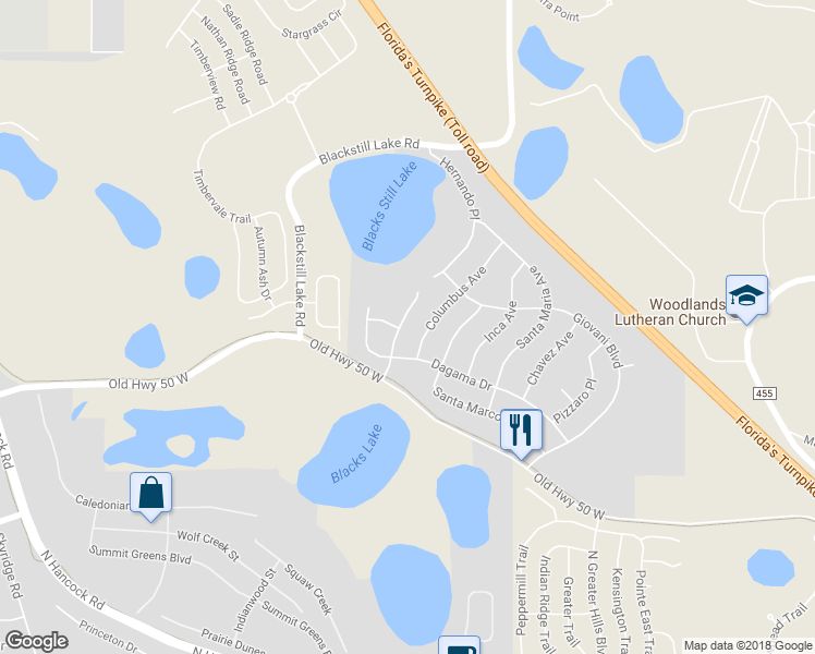 map of restaurants, bars, coffee shops, grocery stores, and more near 415 Balboa Boulevard in Clermont