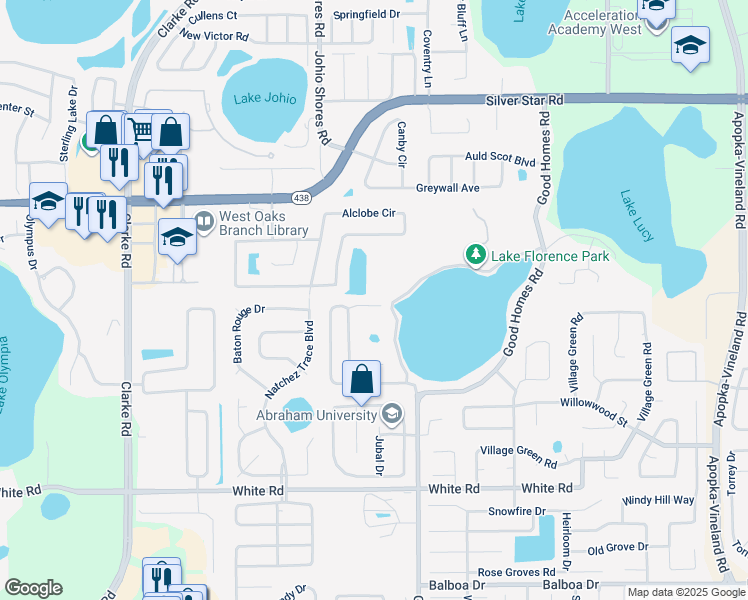 map of restaurants, bars, coffee shops, grocery stores, and more near 8813 Scenic Vista Court in Orlando