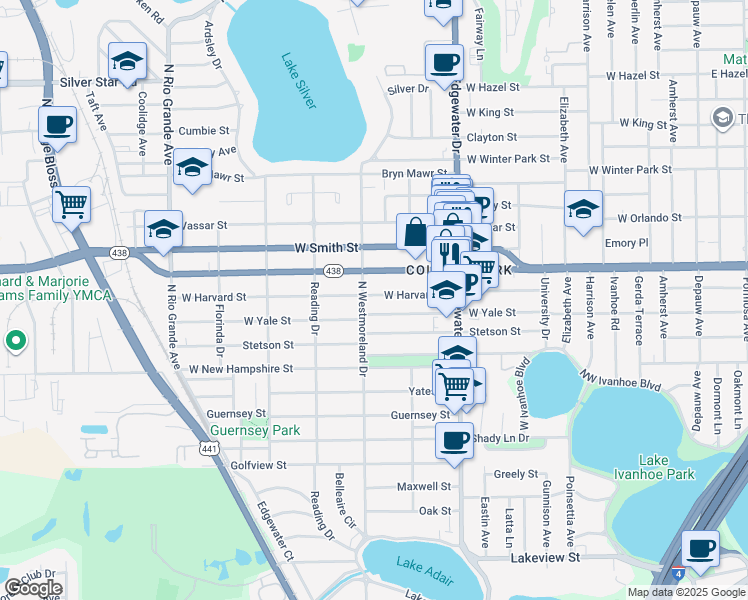 map of restaurants, bars, coffee shops, grocery stores, and more near 926 West Harvard Street in Orlando