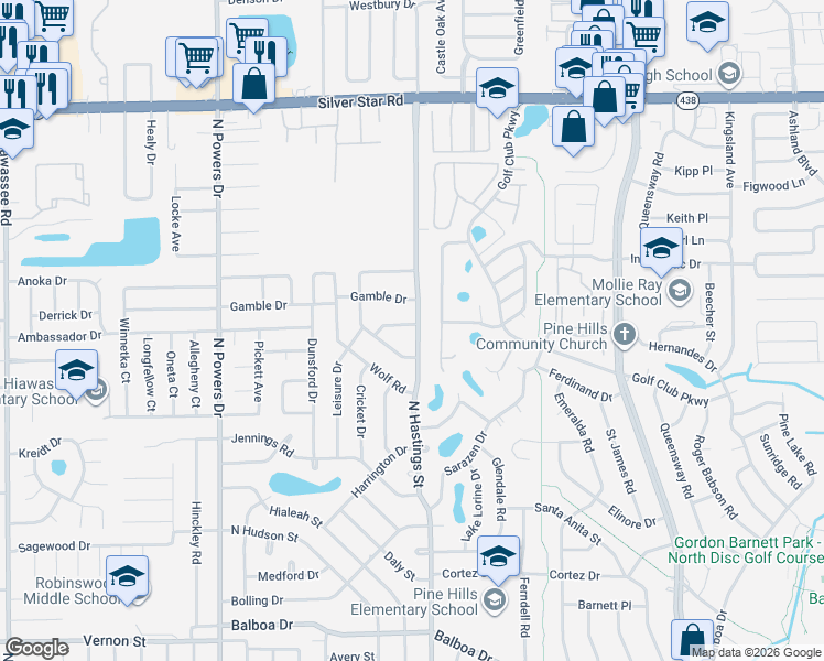 map of restaurants, bars, coffee shops, grocery stores, and more near 5807 Hornet Drive in Orlando