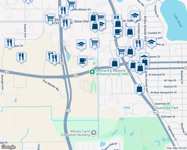 map of restaurants, bars, coffee shops, grocery stores, and more near 2022 West Princeton Street in Orlando