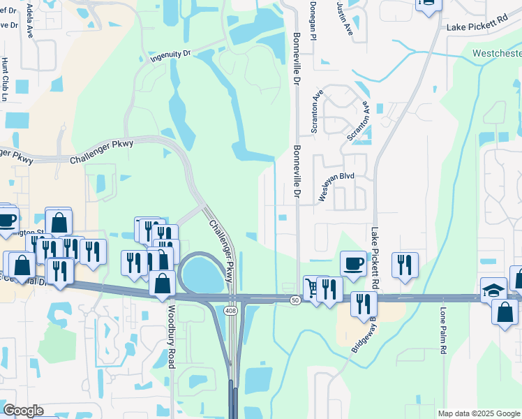 map of restaurants, bars, coffee shops, grocery stores, and more near 1915 Palmetto Pine Lane in Orlando