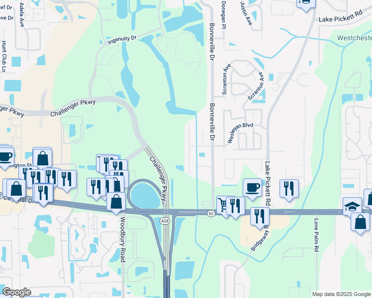 map of restaurants, bars, coffee shops, grocery stores, and more near 1915 Palmetto Pine Lane in Orlando